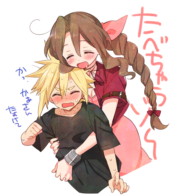 cloud strife and aerith gainsborough (final fantasy and 1 more) drawn by krudears