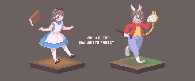 watanabe you, alice, and white rabbit (love live! and 2 more) drawn by yuurashia