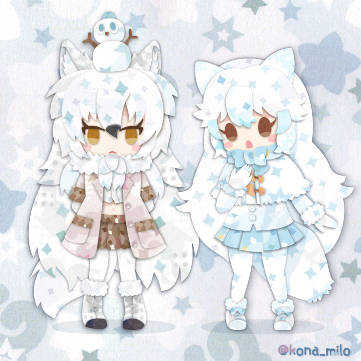 arctic fox and arctic wolf (kemono friends) drawn by kikuchi_milo