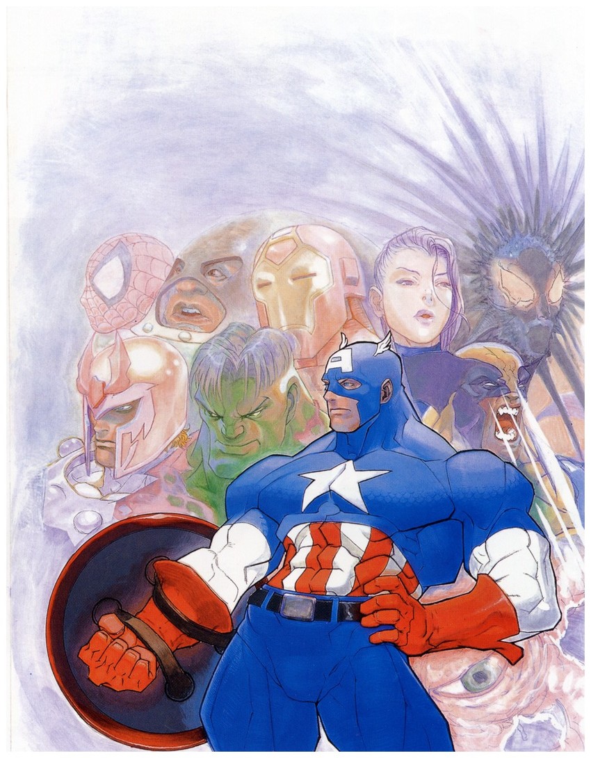 wolverine, spider-man, psylocke, captain america, iron man, and 5 more (marvel and 4 more) drawn by bengus
