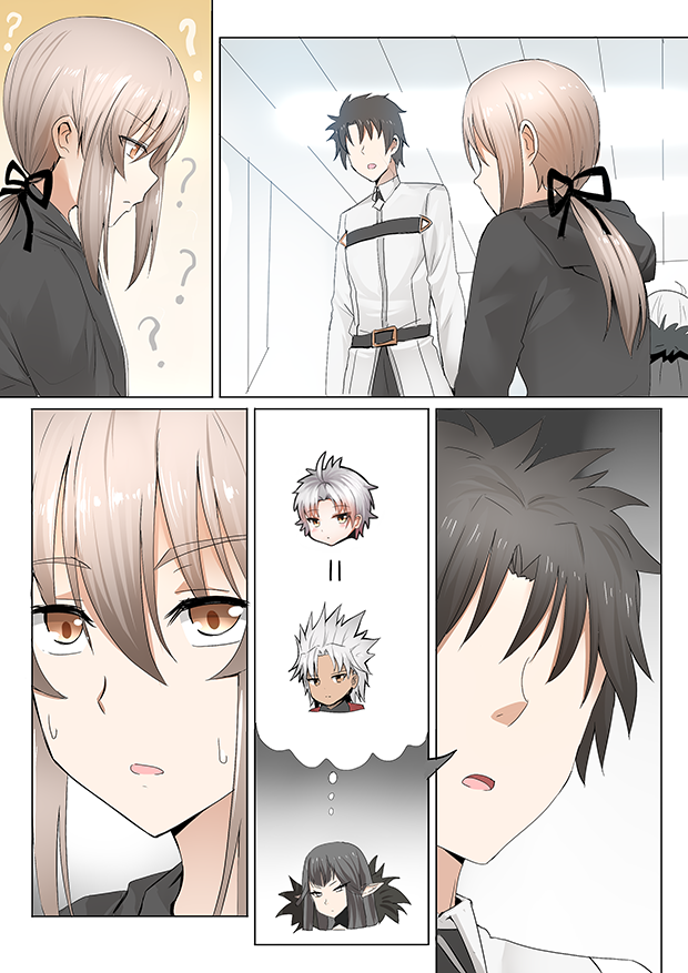 artoria pendragon, fujimaru ritsuka, saber alter, semiramis, and amakusa shirou (fate and 1 more) drawn by ginhaha
