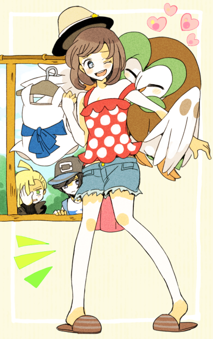selene, elio, gladion, and dartrix (pokemon and 1 more) drawn by atsumi_yoshioka
