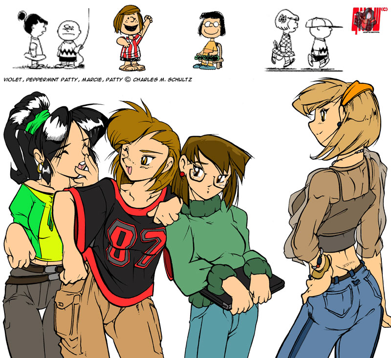 peppermint patty, marcie, patty, and violet gray (peanuts) drawn by gnaw