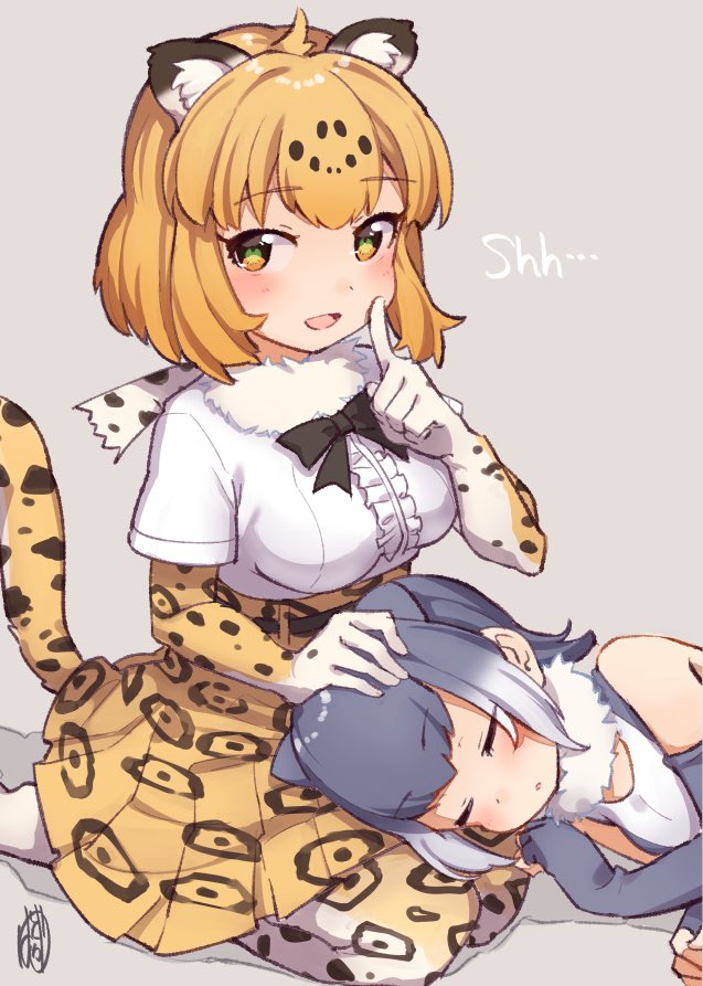 jaguar and small-clawed otter (kemono friends) drawn by hatagaya