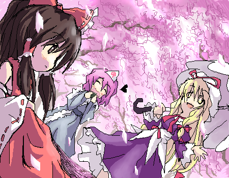 hakurei reimu, yakumo yukari, and saigyouji yuyuko (touhou) drawn by inuinu_(project_october)