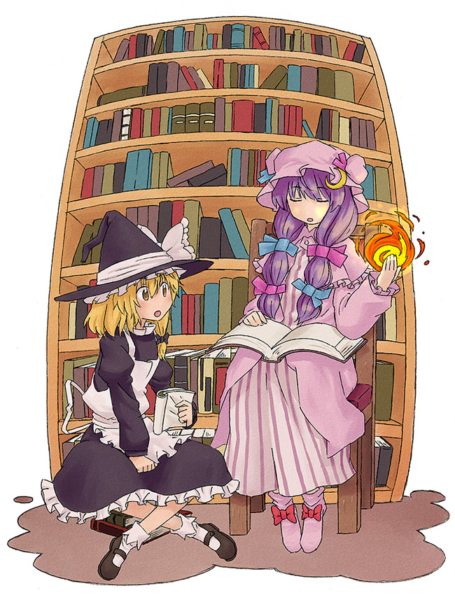 kirisame marisa and patchouli knowledge (touhou) drawn by kannari
