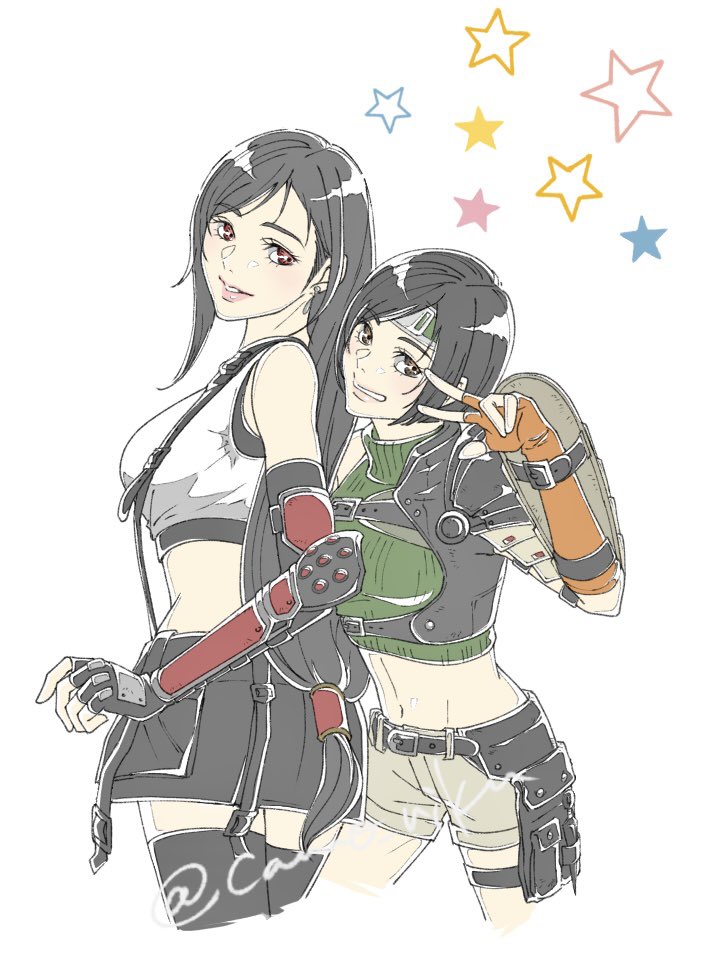 tifa lockhart and yuffie kisaragi (final fantasy and 3 more) drawn by camo_niku