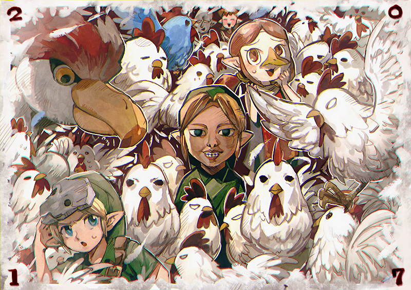 link, young link, cucco, medli, loftwing, and 1 more (the legend of zelda and 3 more) drawn by aoki_(fumomo)