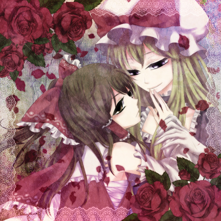 hakurei reimu and yakumo yukari (touhou) drawn by kyoma_(yellowxcake)
