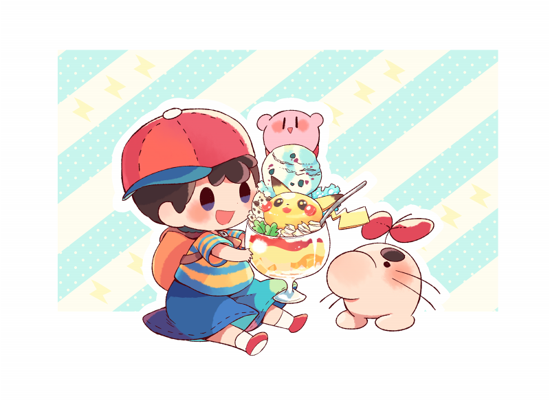 pikachu, kirby, ness, and doseisan (pokemon and 4 more) drawn by hitofutarai