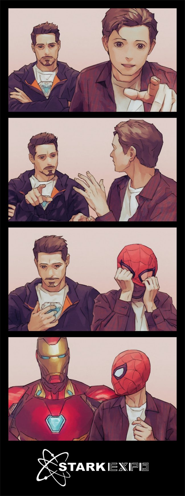 spider-man, tony stark, iron man, and peter parker (marvel and 1 more) drawn by redcokk