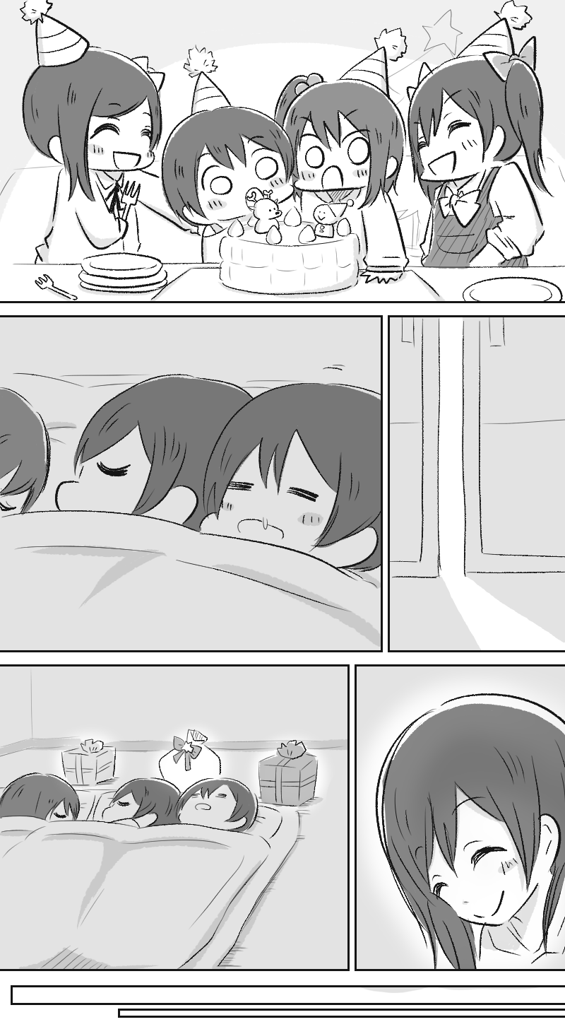 yazawa nico, santa claus, yazawa cotaro, yazawa cocoro, and yazawa cocoa (love live! and 1 more) drawn by butch-tan