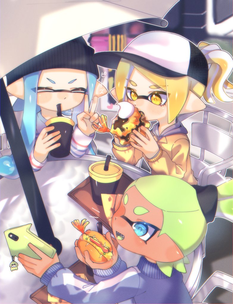 inkling player character, inkling girl, and inkling boy (splatoon and 1 more) drawn by saku0642