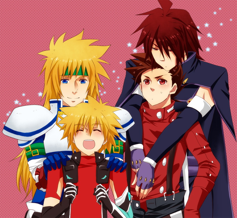 lloyd irving, kratos aurion, stahn aileron, and kyle dunamis (tales of and 3 more) drawn by amagi_yuki_(crisis_of_memory)