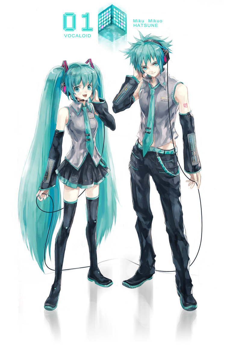 hatsune miku and hatsune mikuo (vocaloid) drawn by stecky