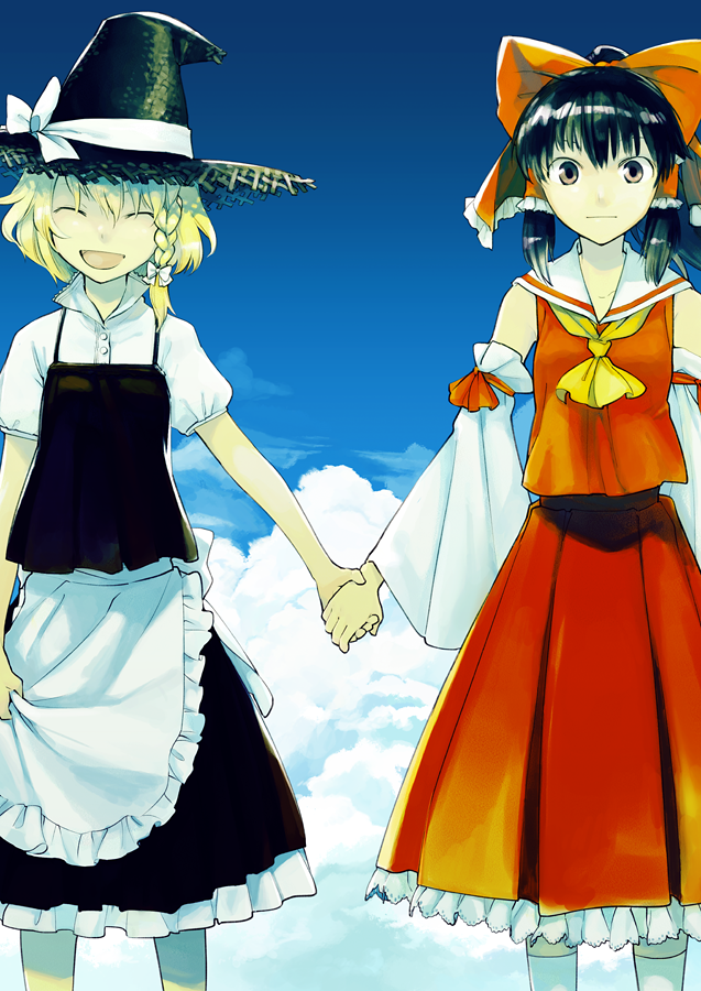 hakurei reimu and kirisame marisa (touhou) drawn by nakatani_nio