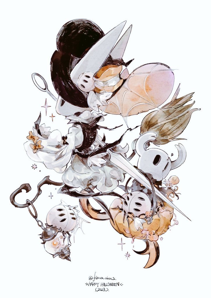 knight, hornet, and broken vessel (hollow knight) drawn by fioco_virus