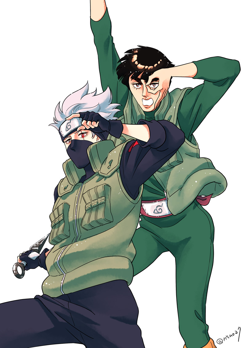 hatake kakashi and might guy (naruto) drawn by risuo