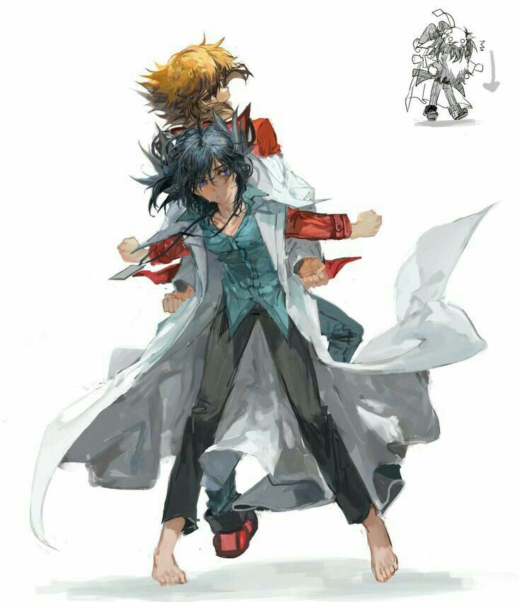 yuki judai and fudo yusei (yu-gi-oh! and 2 more) drawn by momentcorefly