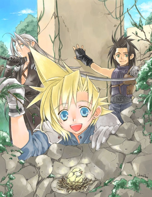cloud strife, sephiroth, and zack fair (final fantasy and 2 more) drawn by toujou_sakana