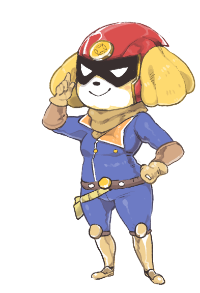 isabelle and captain falcon (animal crossing and 1 more) drawn by inkerton-kun