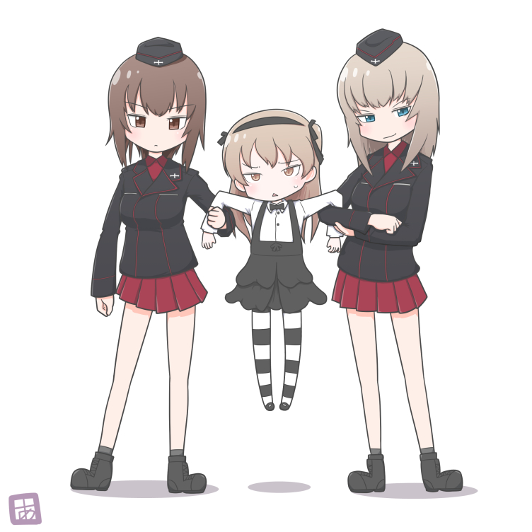 nishizumi maho, itsumi erika, and shimada arisu (girls und panzer) drawn by adachi_fumio