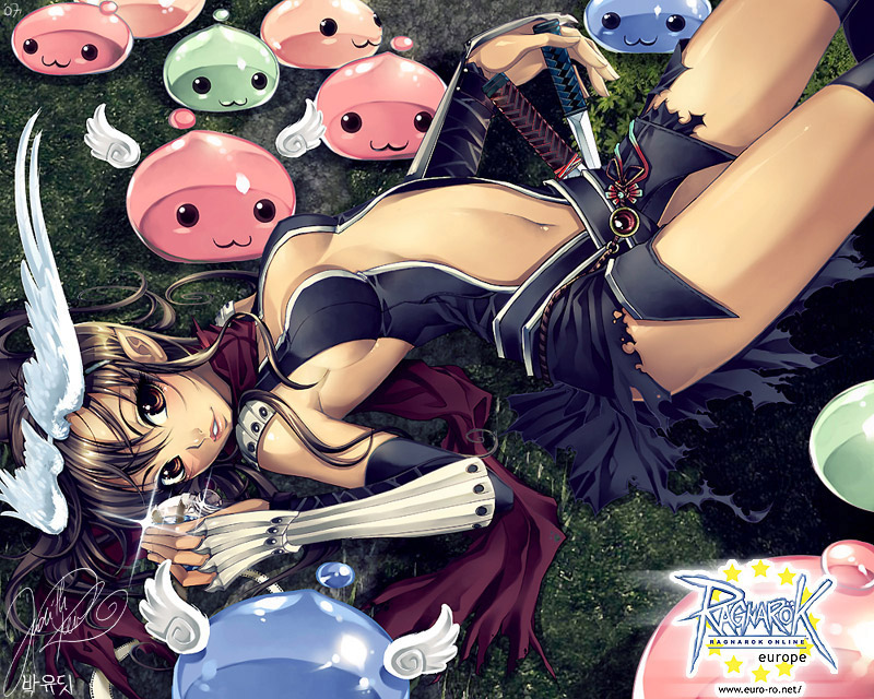 poring, assassin cross, poporing, angeling, and marin (ragnarok online) drawn by judith_park