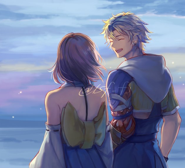 yuna and tidus (final fantasy and 1 more) drawn by sasanomesi