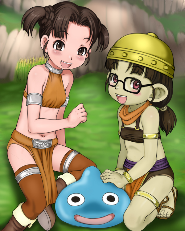 slime, dwarf, and hero's sibling (dragon quest and 1 more) drawn by e10