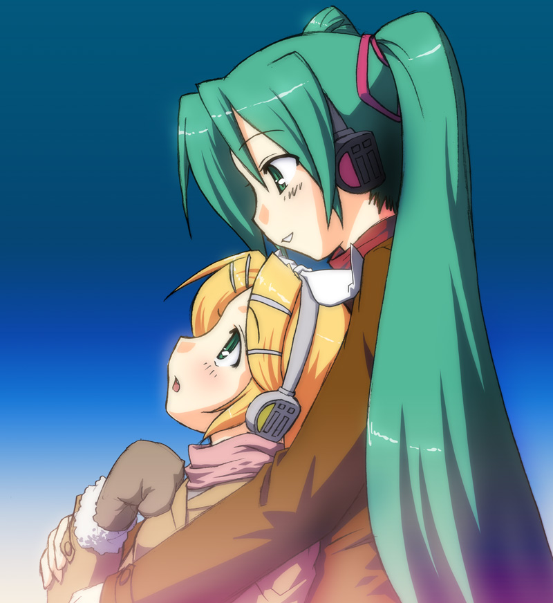 hatsune miku and kagamine rin (vocaloid) drawn by fumotono_mikoto