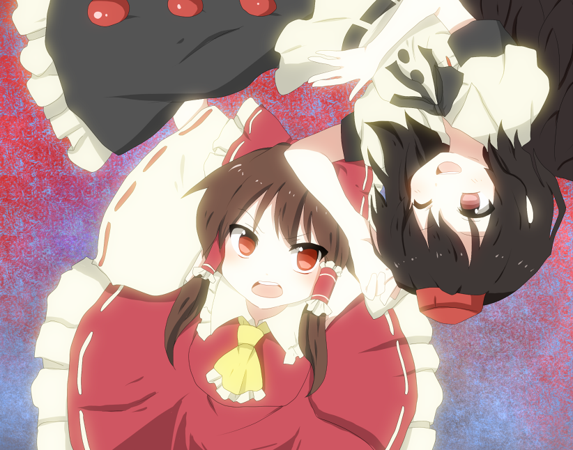 hakurei reimu and shameimaru aya (touhou) drawn by mari_audio