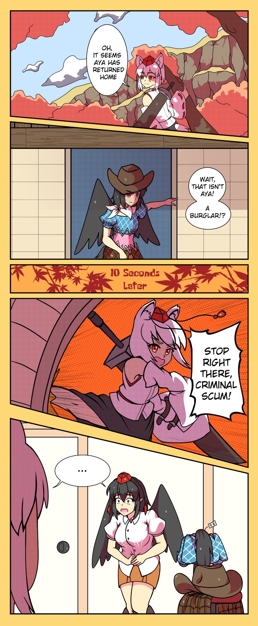 shameimaru aya, inubashiri momiji, and kurokoma saki (touhou and 1 more) drawn by neferkitty