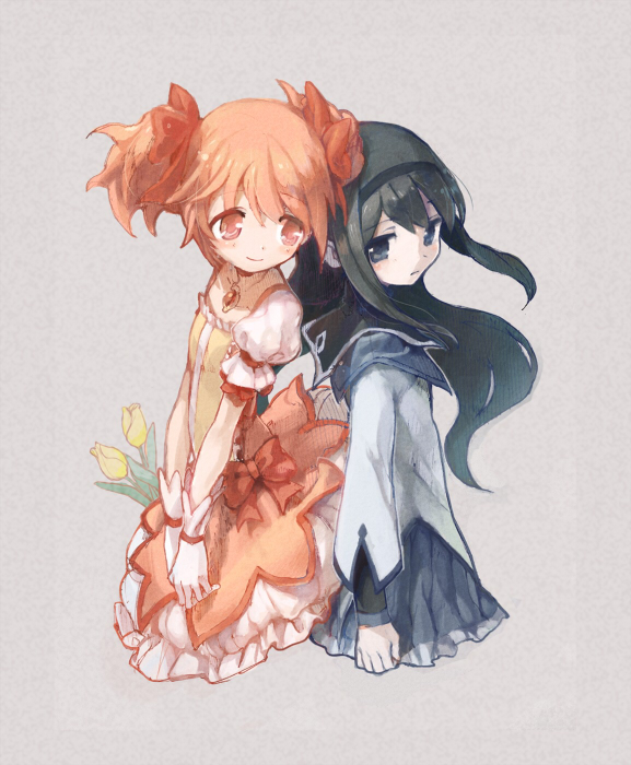 akemi homura and kaname madoka (mahou shoujo madoka magica) drawn by kinutani_yutaka