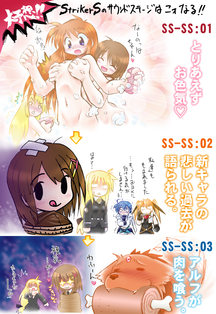 fate testarossa, takamachi nanoha, yagami hayate, subaru nakajima, teana lanster, and 2 more (lyrical nanoha and 1 more)