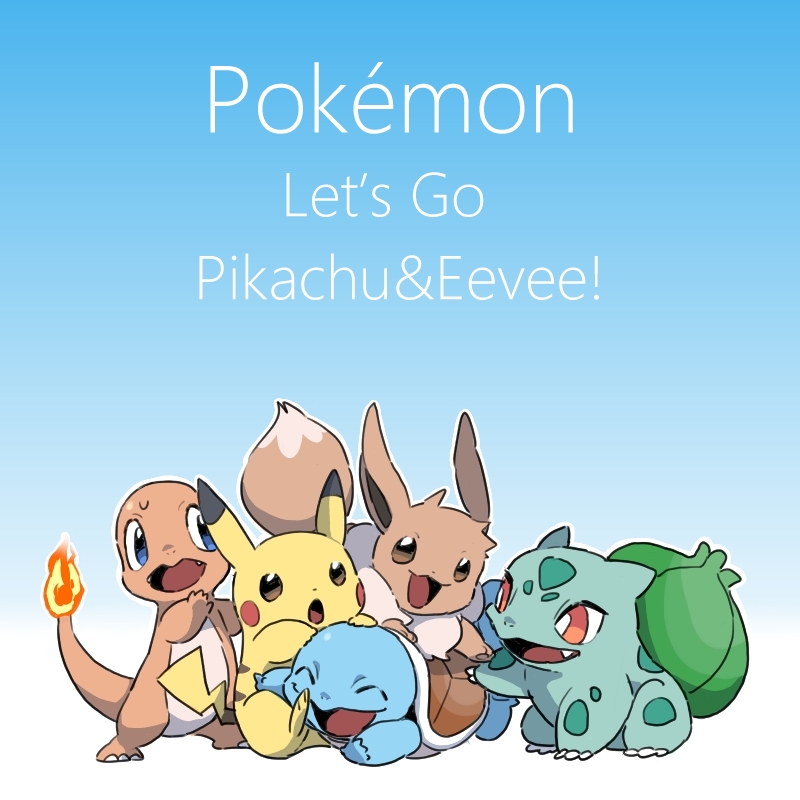 pikachu, eevee, bulbasaur, squirtle, and charmander (pokemon and 1 more) drawn by ban_(ban62460424)