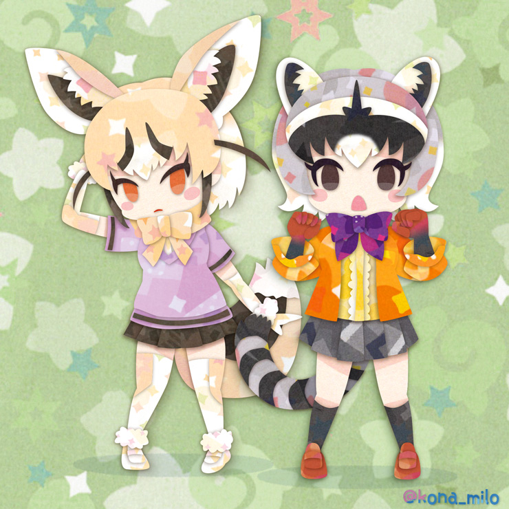 rueppell's fox and crab-eating raccoon (kemono friends) drawn by kikuchi_milo