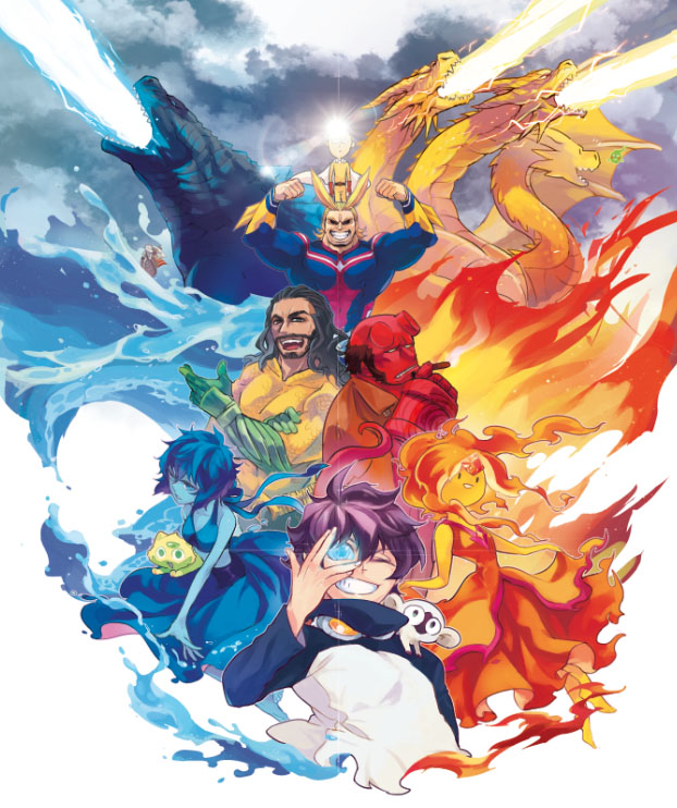 saitama, godzilla, all might, ekubo, king ghidorah, and 8 more (one piece and 12 more) drawn by fenman
