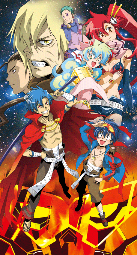 yoko littner, nia teppelin, simon, kamina, boota, and 4 more (tengen toppa gurren lagann) drawn by kurenai_karasu