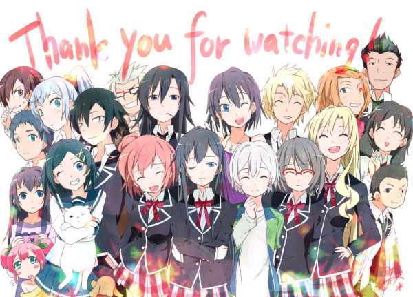 yukinoshita yukino, yuigahama yui, hikigaya hachiman, hikigaya komachi, yukinoshita haruno, and 9 more (yahari ore no seishun lovecome wa machigatteiru.) drawn by io_naomichi
