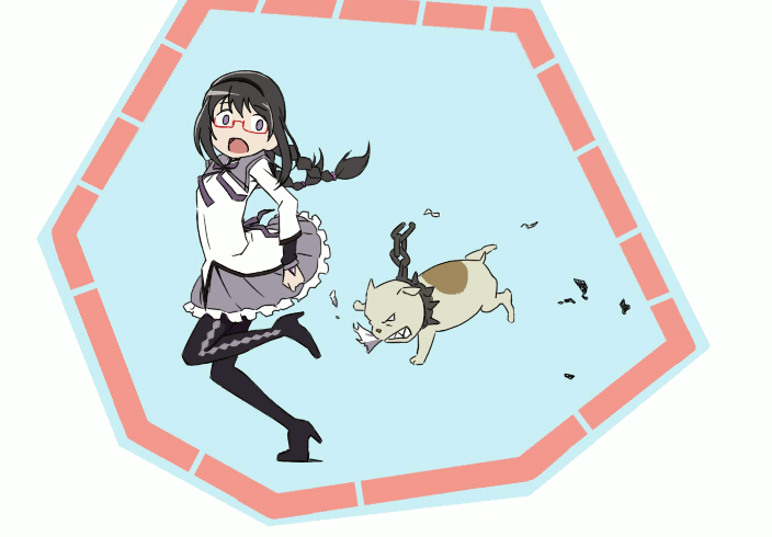 akemi homura, kaname madoka, miki sayaka, tomoe mami, kyubey, and 1 more (mahou shoujo madoka magica) drawn by pride_chicken
