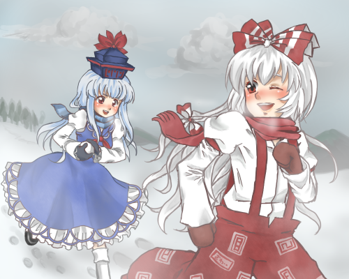 fujiwara no mokou and kamishirasawa keine (touhou) drawn by houki