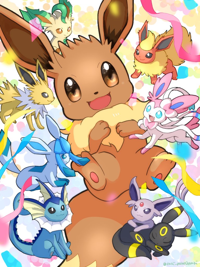 eevee, sylveon, umbreon, glaceon, vaporeon, and 4 more (pokemon) drawn by saki_pokeoekaki