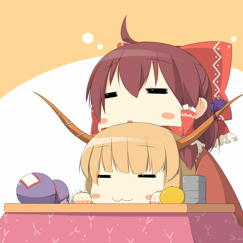 hakurei reimu and ibuki suika (touhou) drawn by sasakura