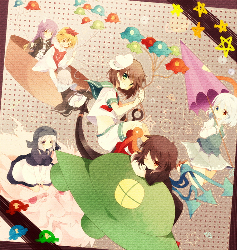 tatara kogasa, nazrin, hijiri byakuren, houjuu nue, toramaru shou, and 3 more (touhou and 1 more) drawn by nochita_shin