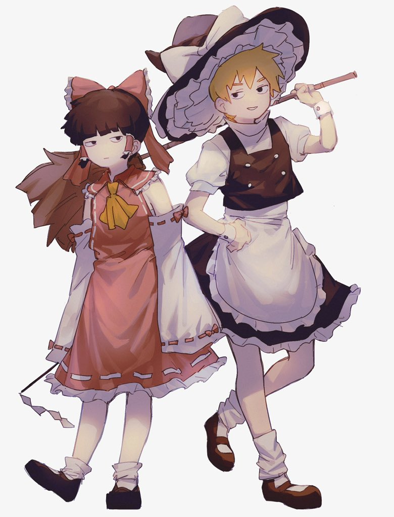 hakurei reimu, kirisame marisa, kageyama shigeo, and reigen arataka (touhou and 1 more) drawn by masukawagen