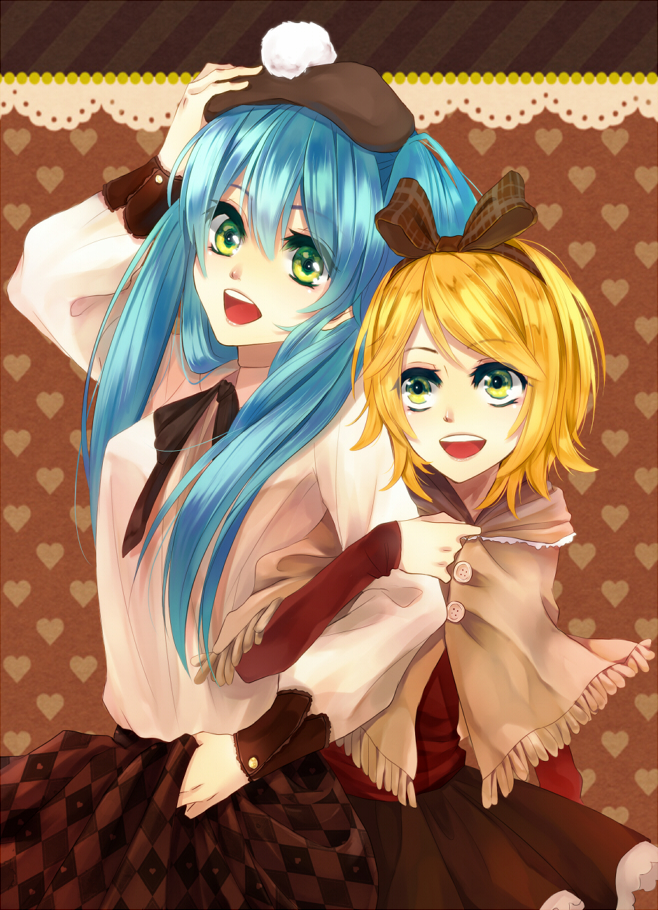 hatsune miku and kagamine rin (vocaloid) drawn by ridewalt