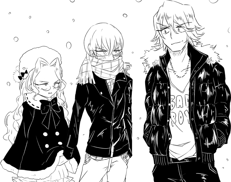 sanageyama uzu, inumuta houka, and iori shirou (kill la kill) drawn by south_(monookibako)