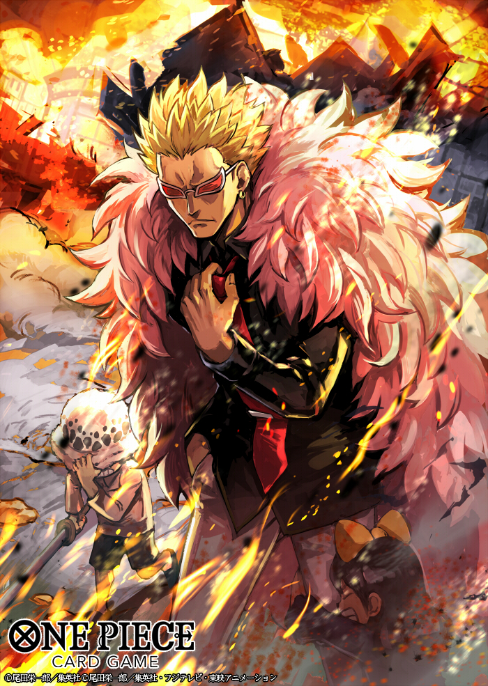 trafalgar law, donquixote doflamingo, and baby 5 (one piece and 1 more) drawn by nijihayashi