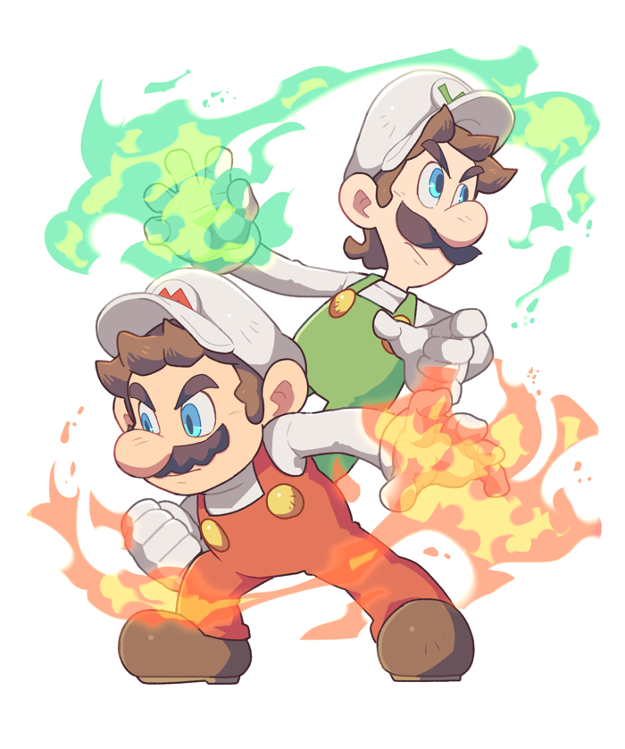mario, luigi, fire mario, and fire luigi (mario) drawn by hoshikuzu_pan