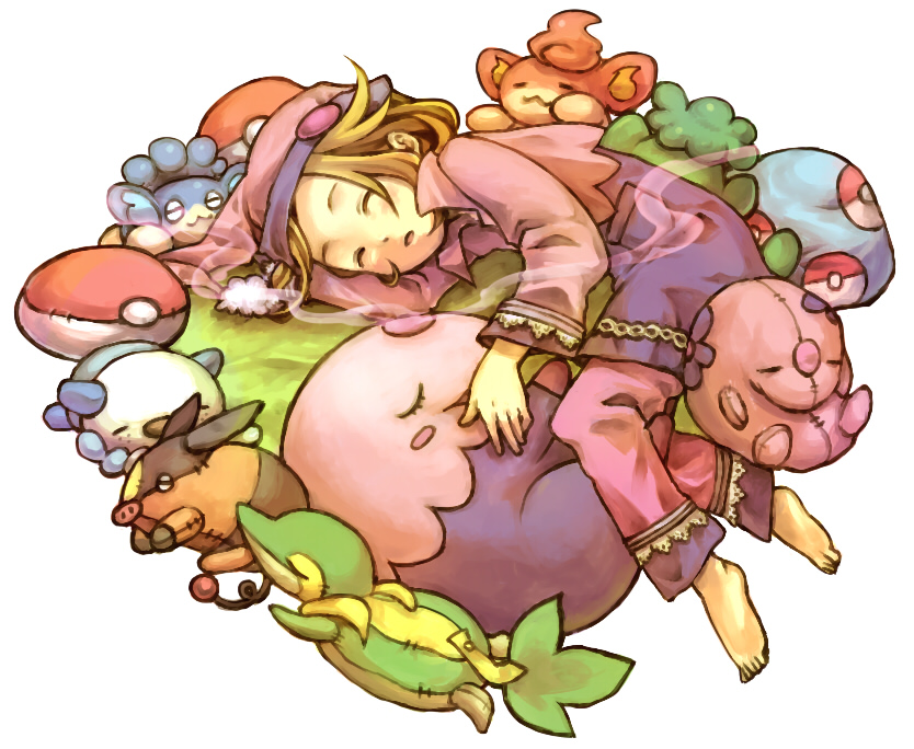 oshawott, snivy, bianca, tepig, munna, and 4 more (pokemon and 1 more) drawn by kiitos